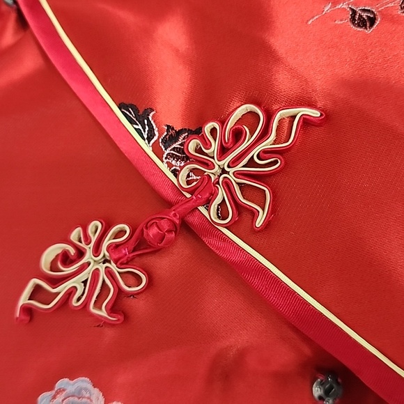 Vintage Dress Chinese Asian Qipao Cheongsam Satin Side Slit Red Size M - Picture 10 of 17